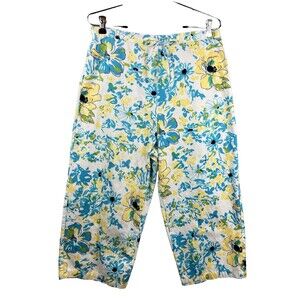 Bobbie Brooks 100% Cotton Cropped Capri Pants Women's 12 Floral Coastal Resort
